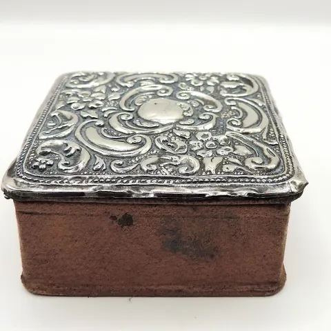 Antique Leather Box With Sterling Silver Lid