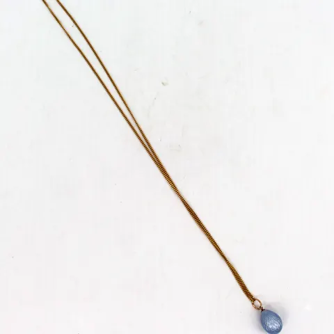 Russian Blue Guilloche Enamel 14ct Gold Egg Pendant on 9ct Gold Chain