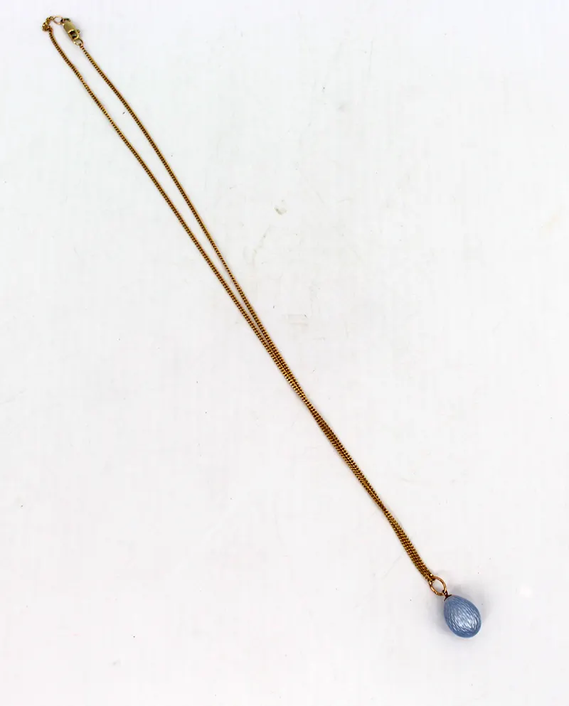 Russian Blue Guilloche Enamel 14ct Gold Egg Pendant on 9ct Gold Chain