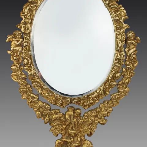 Ornate Vintage Brass Cherub Vanity Table Mirror