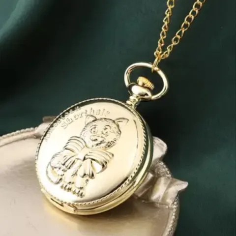 NEW!! STRADA Japan Movement American Shorthair Pattern Gold Plated Pocket Watch
