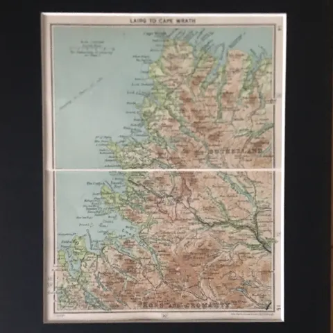 Lairg To Cape Wrath Scotland Coloured Mounted Antique Map.