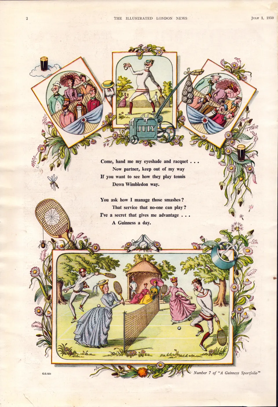 Original 74-Year-Old 1950 Guinness Print Month of July– GE 1531   #-14.