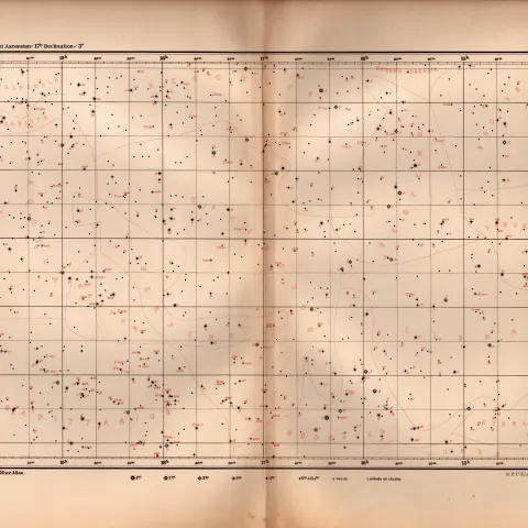 Star Atlas Declination 17 Hr -3 Degrees Astronomy Antique Map.