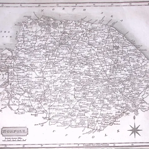 County Norfolk 176 Years-Old  Antique Detailed Map-11-TR.