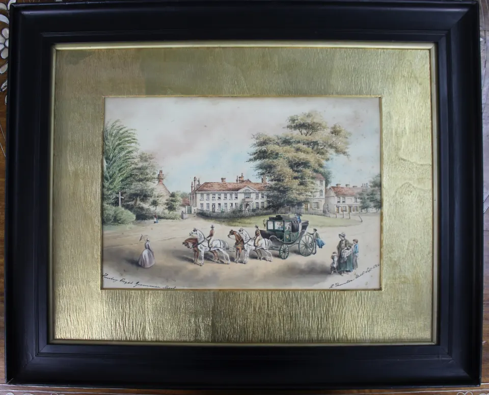 "Hadley Royal Grammar School" Delicate Signed Watercolour 1846