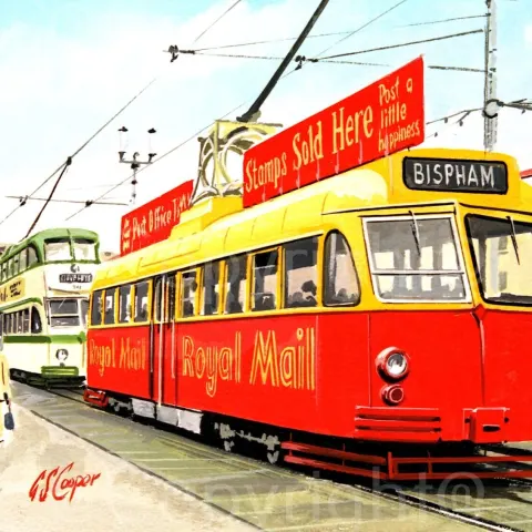 Blackpool Tram Royal Mail Livery Nostalgic Transport Of The Past Metal Wall Art