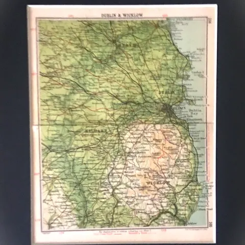 Dublin & Wicklow Ireland Coloured Mounted Antique Map.