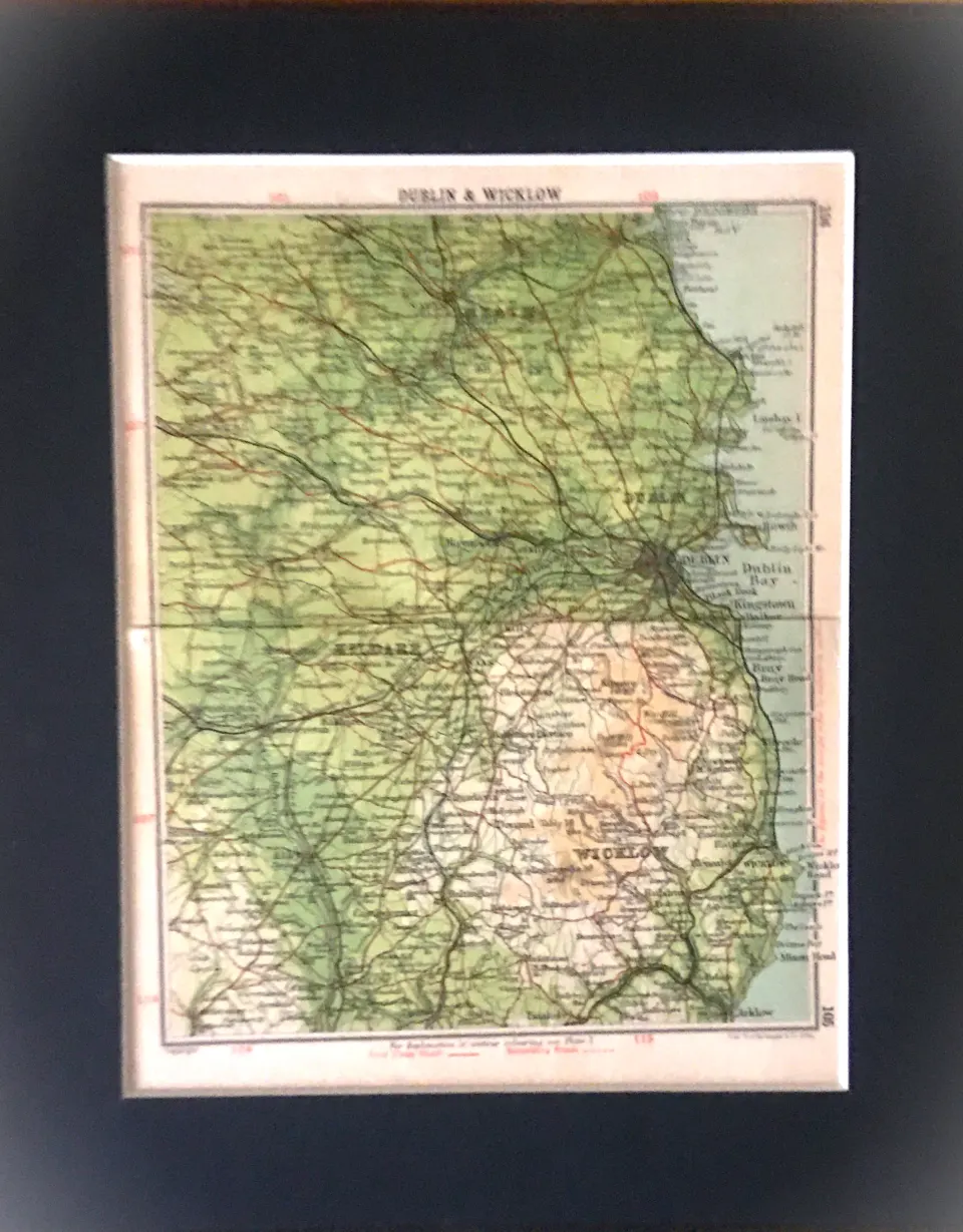 Dublin & Wicklow Ireland Coloured Mounted Antique Map.