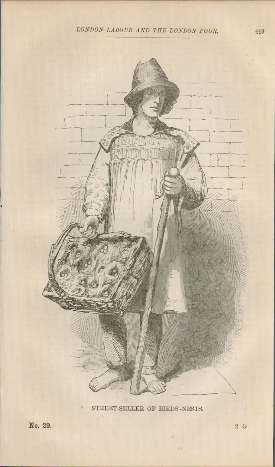 London Victorian  Bird Nest Street  Seller Antique 1864 Henry Mayhew Print.