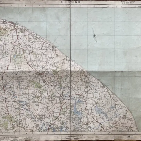 Cromer Cloth Backed Antique 1921 Engineering Working Map.