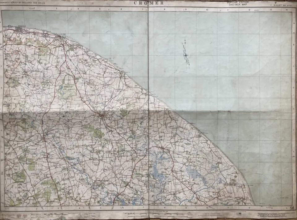 Cromer Cloth Backed Antique 1921 Engineering Working Map.