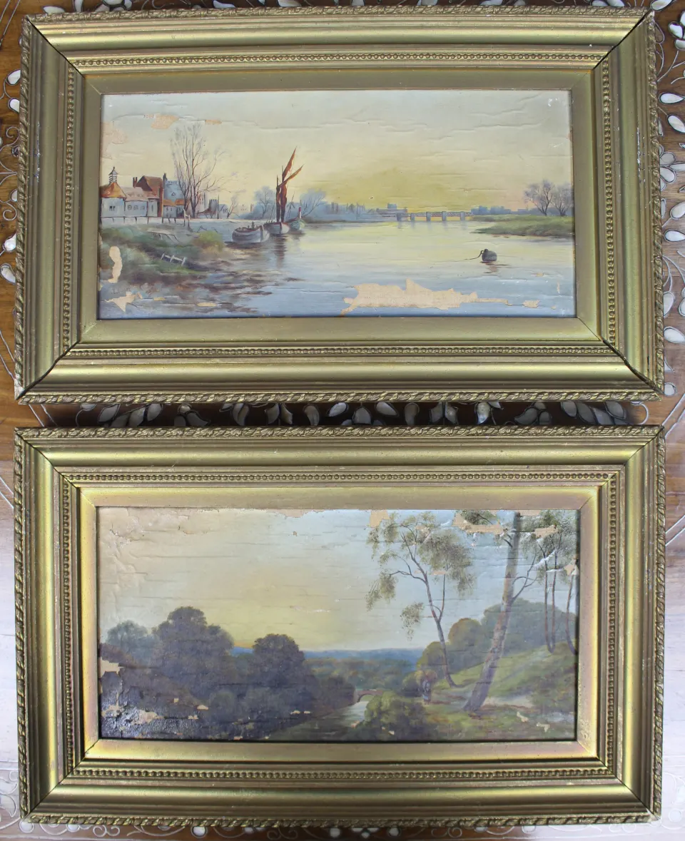 Pair of Victorian Oil-on-Canvas Landscape Paintings, Signed E. Dailey