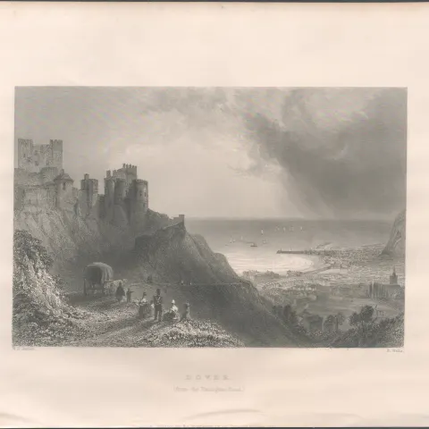 Dover From The Ramsgate Road Antique  1842 Steel Engraving