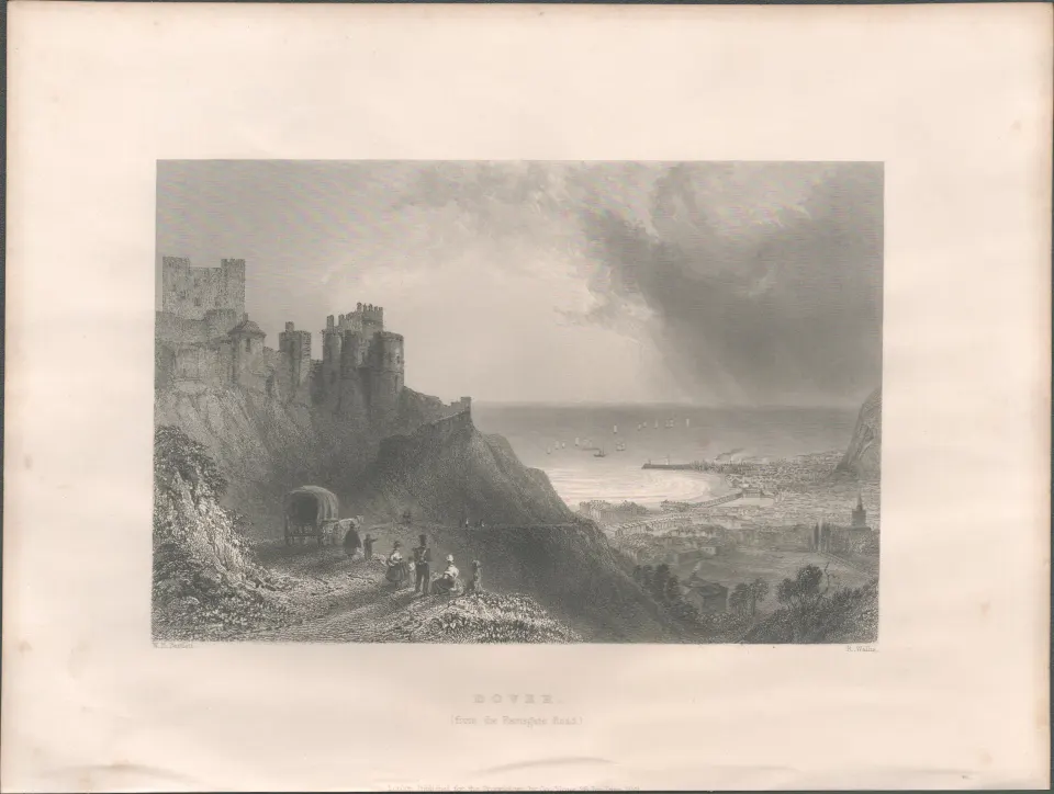 Dover From The Ramsgate Road Antique  1842 Steel Engraving