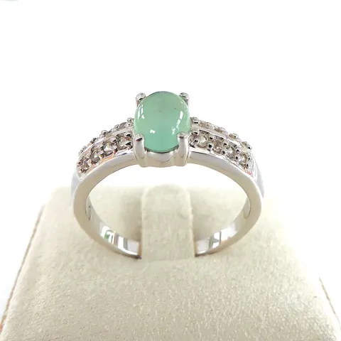 925 Silver Oval Cabochon Natural Green Prehnite & Topaz Ring 'New'