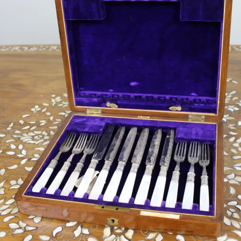 Antique Mother-of-Pearl Handled Cutlery Set by Whytock & Sons, Dundee