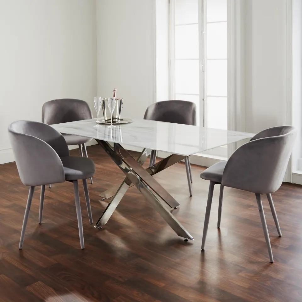 Silver Plated Marble Glass Dining Table RRP - £796