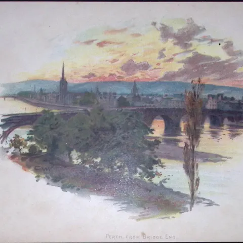 Perth From Bridge End Scotland Antique Chromolithograph 3-TR