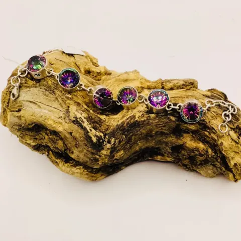 Artisan Bespoke Unique Handcrafted Sterling Silver & Mystic Topaz Bracelet