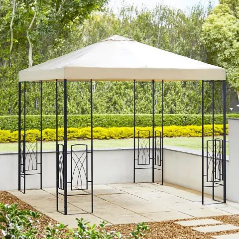 (42/Mez) RRP £200. 2.5M PVC Coated Decorative Square Gazebo. (H268x W250x D250cm). Height To Crossb