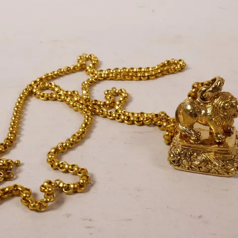 Gold Tone Lion Fob Pendant and Belcher Chain
