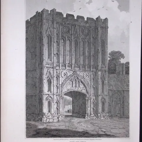 The Abbey Bury St Edmunds 190 Years-Old John Britton Antique Steel Engraving-175