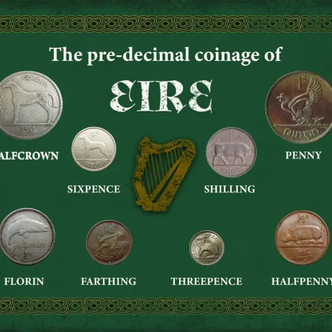 Ireland Eire Irish Vintage Pre-Decimal 1928- 1968 Coin Metal Art Display Set