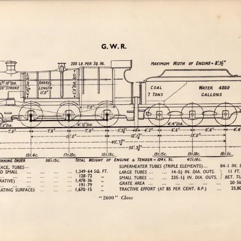 G.W.R  “2600” Class Locomotive Detailed Diagram 85 Year- Old Print.