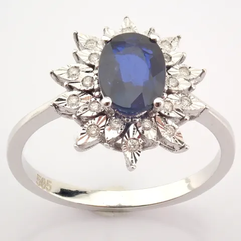 Certificated 14K White Gold Diamond & Sapphire Ring / Total 1.02 ct