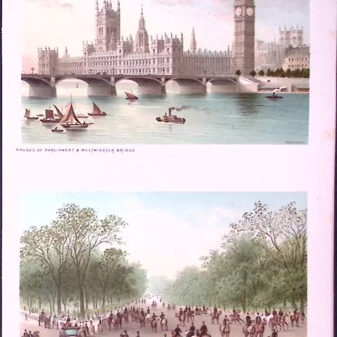 London Houses of Parliament & Hyde Park Victorian Antique Double Print-9