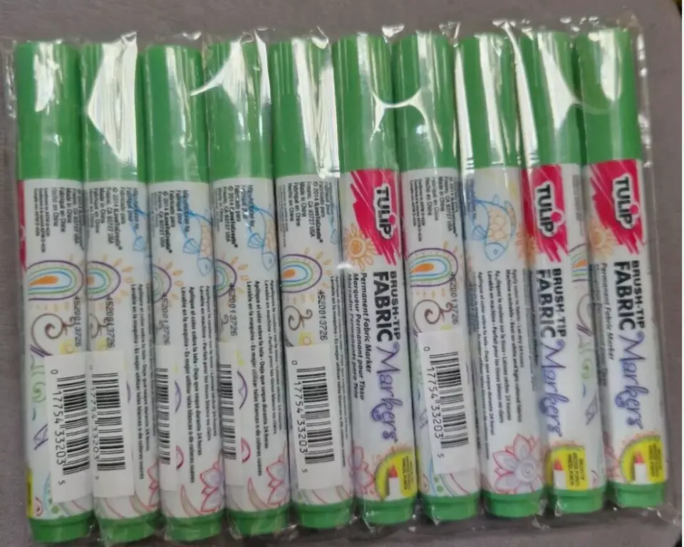 5 x Tulip Brush Tip Fabric Marker Neon Green 33203 X10