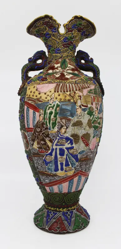 Large Antique Japanese Satsuma Moriage Vase c.1890