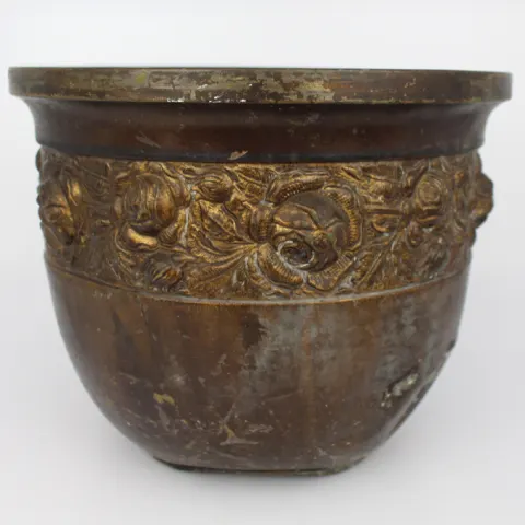 Chinese Gilt Bronze Cachepot with Floral Relief c.1880–1910