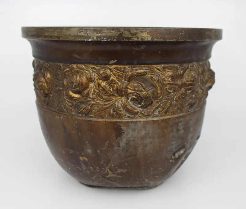 Chinese Gilt Bronze Cachepot with Floral Relief c.1880–1910