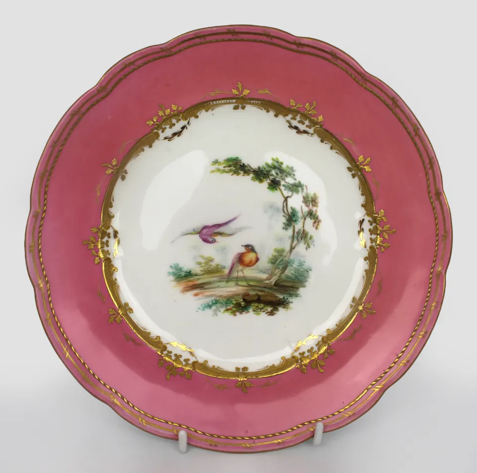 Hand Painted 19th c. Pompadour Pink Cabinet Plate