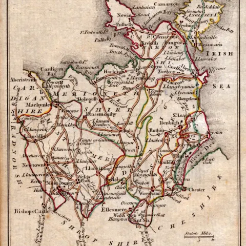 North Wales John Cary’s 1792 Antique George III Coloured Engraved Map.