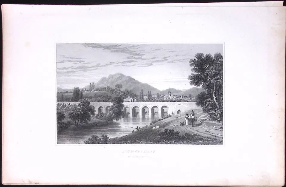 Wales-Abergavenny Antique 166-Year-Old  Steel Engraving-17