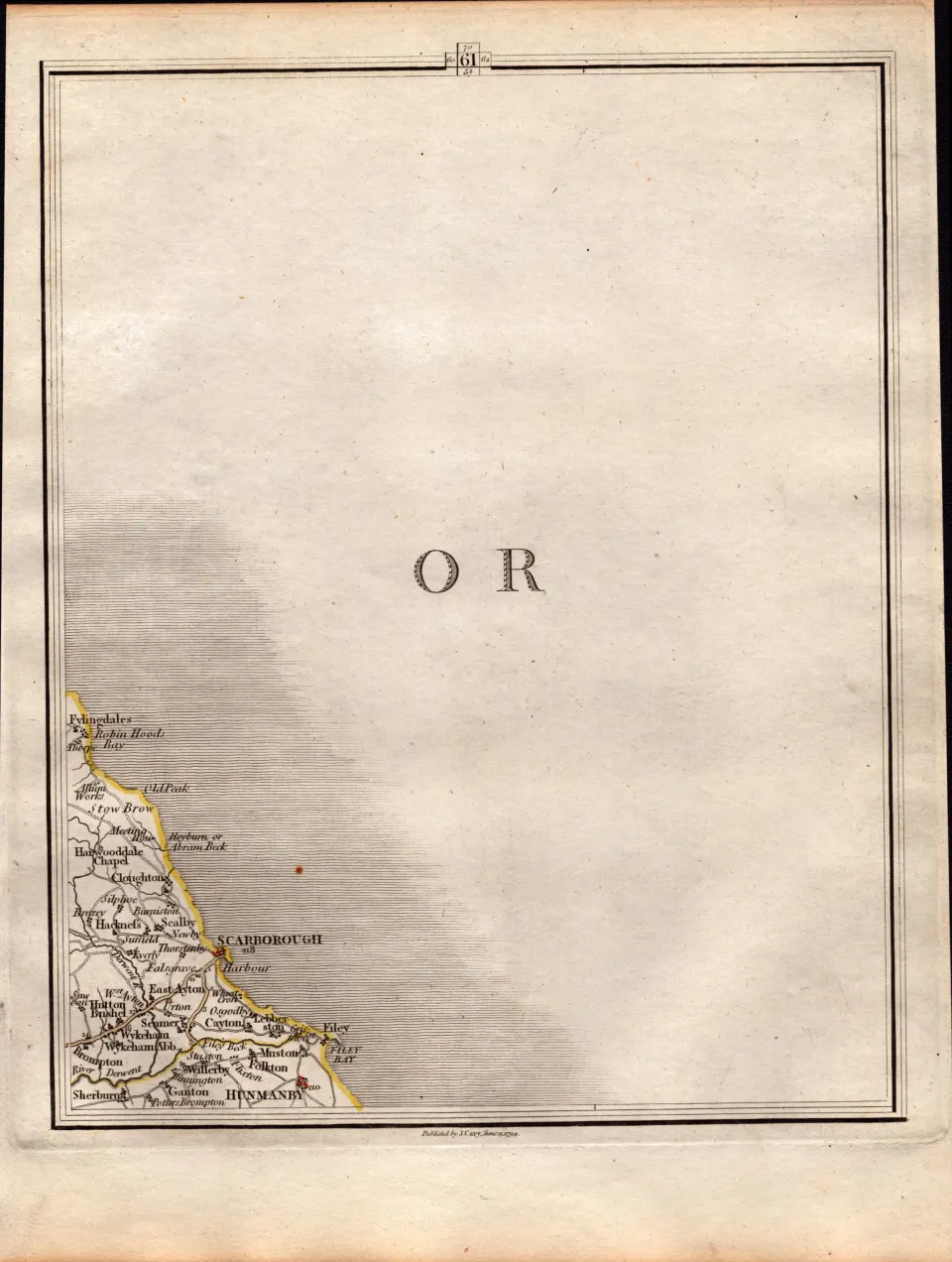 Scarborough, Filey, Cayton, Robin Hoods Bay Yorkshire  John Cary’s Antique 1794 Map.