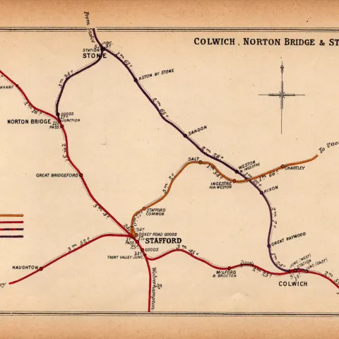 Stafford Rugeley Great Hayward Colwich Antique Railway Diagram 97.