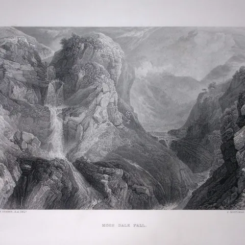 J.M.W Turner Moss Dale Fall Wensleydale Yorkshire Antique Steel Engraving-91-TR