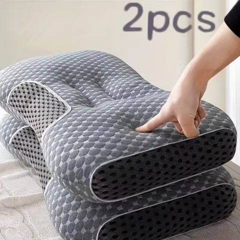 2-Pack Soft Low Pillows – Hotel-Quality Slim Bed Pillows With Zip Cover, White & Grey