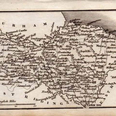 Yorkshire North Riding Antique Copper Engraved George IV Map by Sidney Hall.