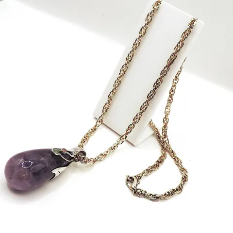 925 Sterling Silver Large Amethyst Gemstone Pendant Necklace