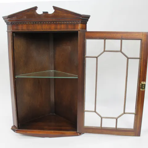 Vintage Late 20th c. Mahogany Glazed Corner Cabinet