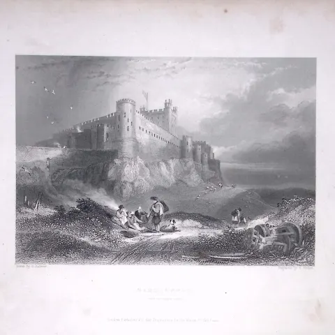 Bamborough Castle WH Bartlett 1842 Antique Steel Engraving-5-TR