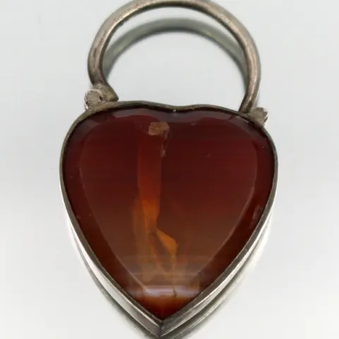 Antique Silver & Carnelian Heart-Shaped Silver Padlock Pendant