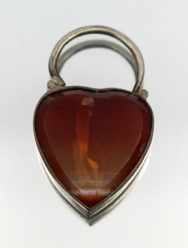 Antique Silver & Carnelian Heart-Shaped Silver Padlock Pendant
