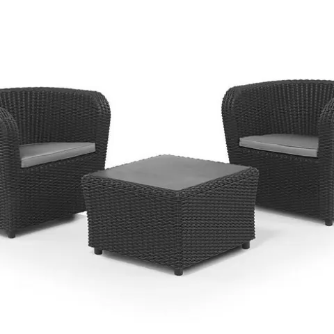 (11) RRP £390. Rattan Bistro Set Black. Made From Recycled Materials. UV Resistant. Dimensions: (Ch
