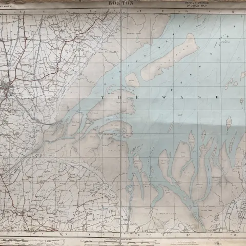 Boston Lincs Cloth Backed Antique 1922 Engineering Working Map.